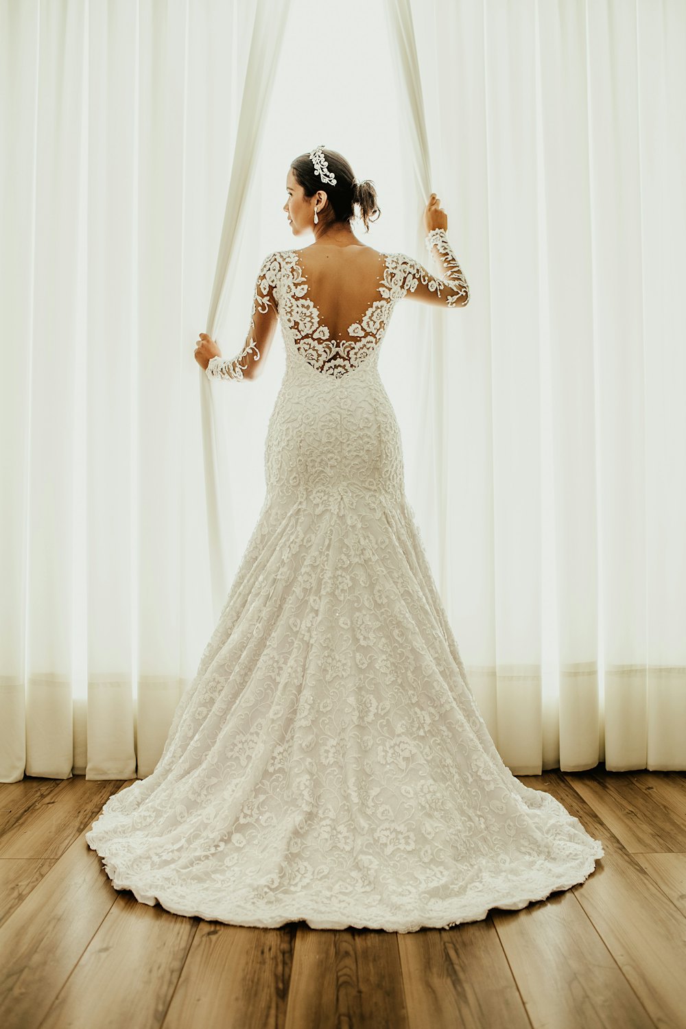Lace gown with an open back